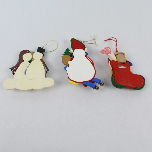 Lot of 3 Clay Christmas Tree Ornaments - Holiday Decor - Pre-owned