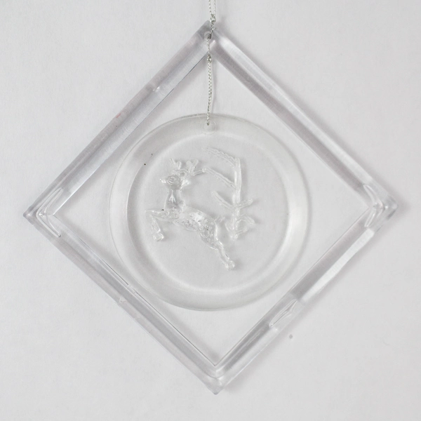 Set of 4 Clear Plastic Christmas Ornaments - Reindeer, Santa, Angel, Bells