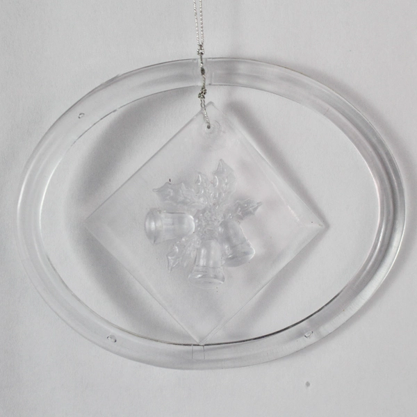 Set of 4 Clear Plastic Christmas Ornaments - Reindeer, Santa, Angel, Bells