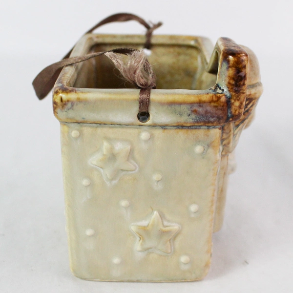 Beige Ceramic Santa Claus Basket Holiday Decoration 4" Collectible Figurine