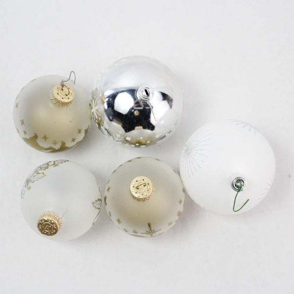 Lot of 5 Vintage White, Silver & Gold Christmas Tree Ornaments - Elegant Decor