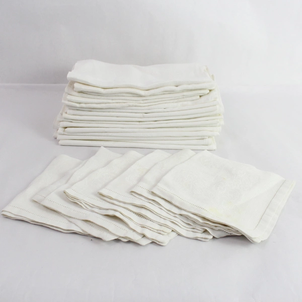 Lot of 26 White Floral Napkins for DIY Crafting - Flawed Fabric Use