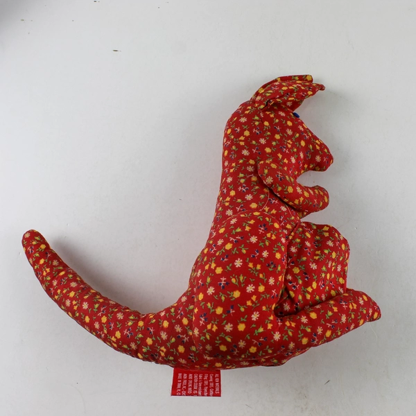 Vintage Avon Kangaroo Plush Stuffed Animal Red Flower Pattern 8"