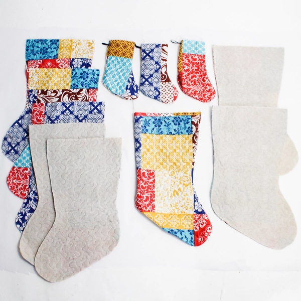 Lot of 11 Christmas Stockings & Fabric Panels for Crafting - Pre-Owned