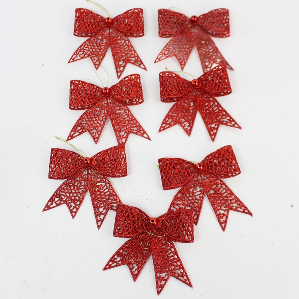 Lot of 15 Glittery Bow Christmas Ornaments - Red, Green, Gold Holiday Decor