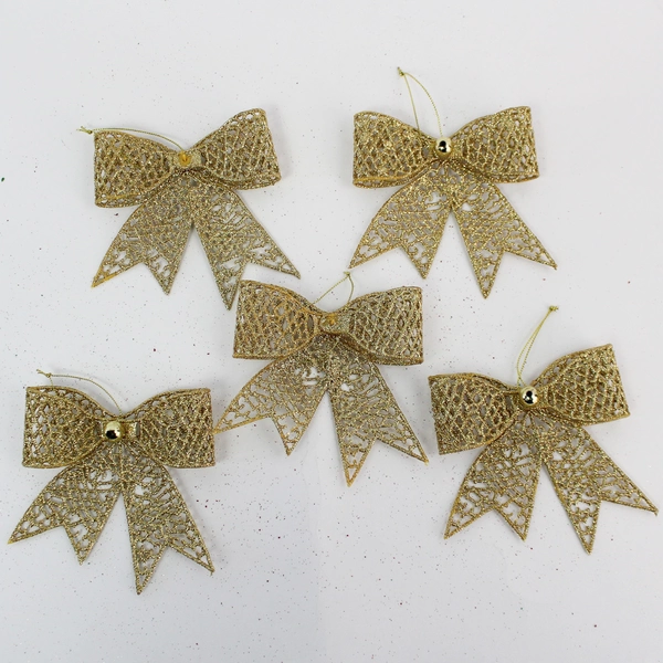 Lot of 15 Glittery Bow Christmas Ornaments - Red, Green, Gold Holiday Decor