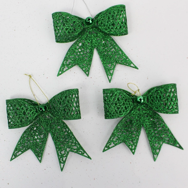 Lot of 15 Glittery Bow Christmas Ornaments - Red, Green, Gold Holiday Decor