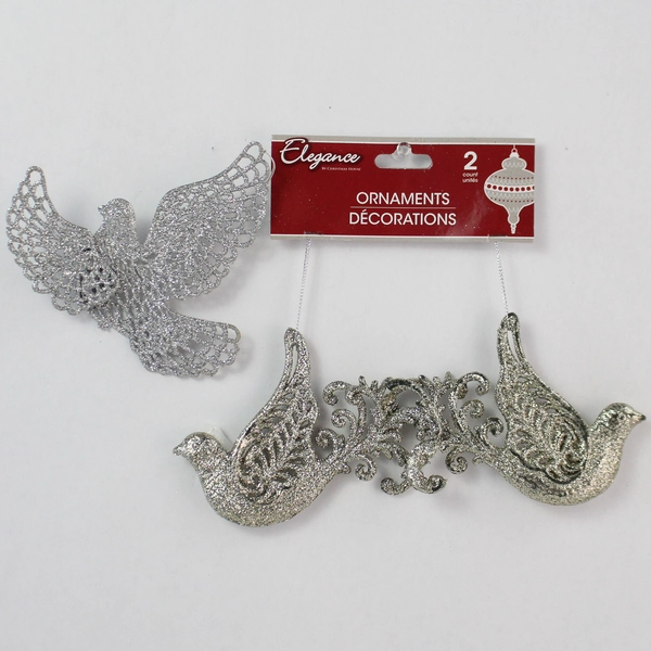 Lot of 3 Silver Dove Christmas Tree Ornaments - Holiday Decor