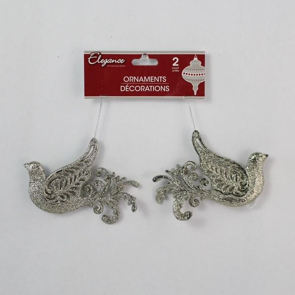 Lot of 3 Silver Dove Christmas Tree Ornaments - Holiday Decor