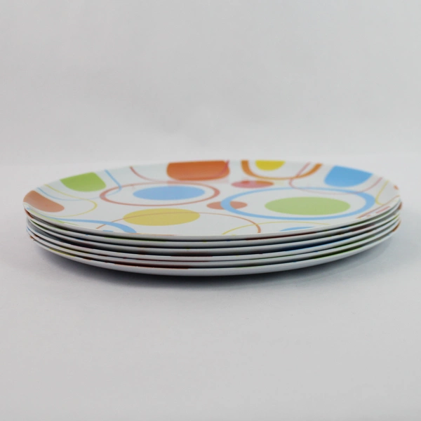 Set of 6 Multicolor Polka Dot Design Plastic Dinner Party Plates 11"