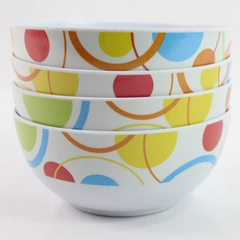 Set of 4 Multicolor Polka Dot Plastic Dinner Bowls 6" - Pre-Owned with Stains