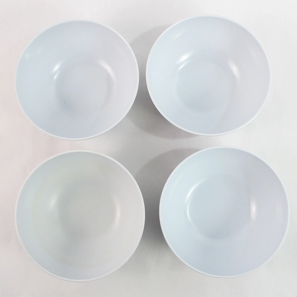 Set of 4 Multicolor Polka Dot Plastic Dinner Bowls 6" - Pre-Owned with Stains
