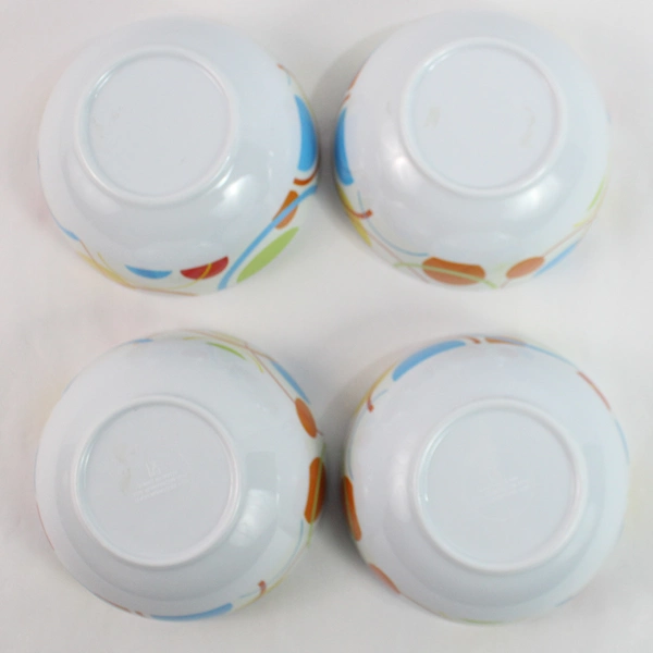 Set of 4 Multicolor Polka Dot Plastic Dinner Bowls 6" - Pre-Owned with Stains
