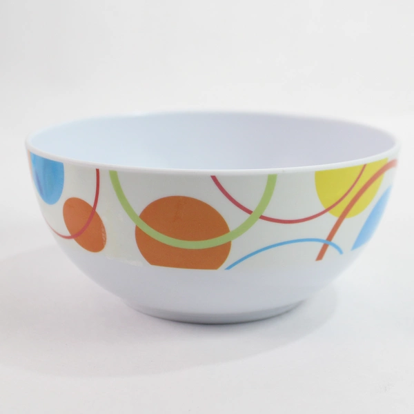 Set of 4 Multicolor Polka Dot Plastic Dinner Bowls 6" - Pre-Owned with Stains