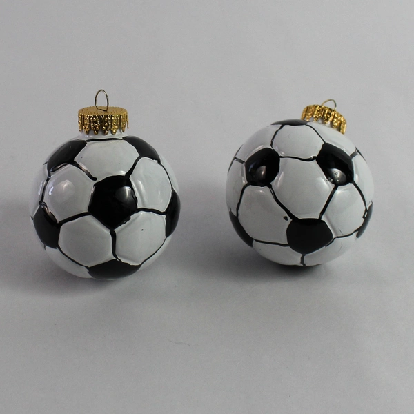 Lot of 2 Soccer Ball Glass Ornaments - Black & White Sports Christmas Decor