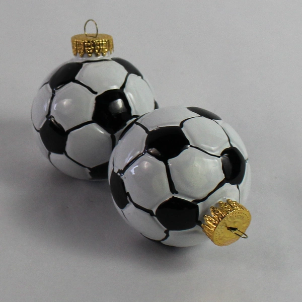 Lot of 2 Soccer Ball Glass Ornaments - Black & White Sports Christmas Decor
