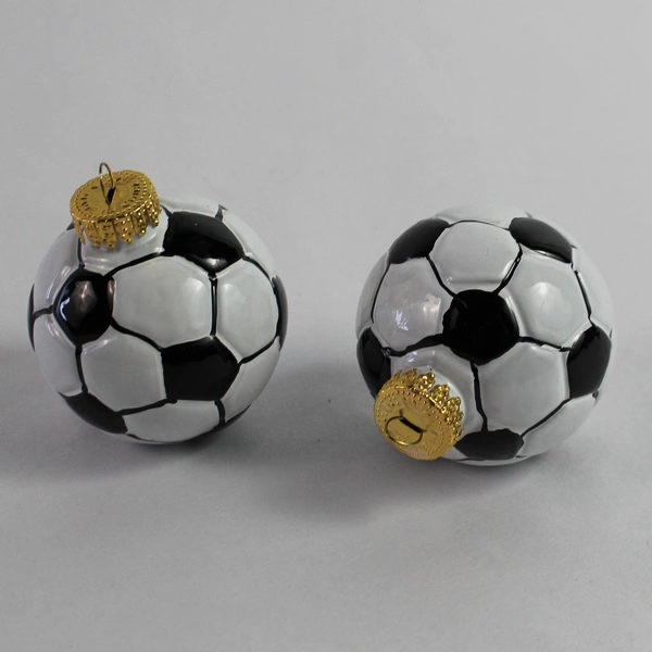 Lot of 2 Soccer Ball Glass Ornaments - Black & White Sports Christmas Decor