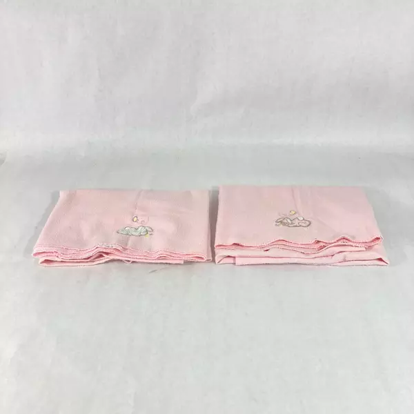 Lot of 2 Pre-owned Pink Baby Receiving Blankets with Bunnies 27"x27"