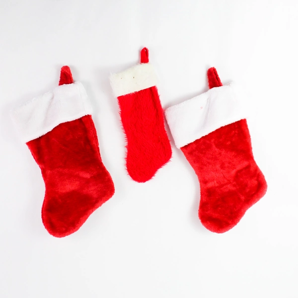 Lot of 3 Faux Fur Christmas Stockings - 2 Walmart 14", 1 Unbranded 12"