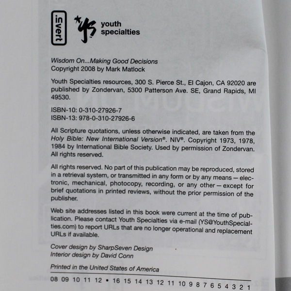 Wisdom On Making Good Decisions by Mark Matlock 2008 Paperback - Good Condition