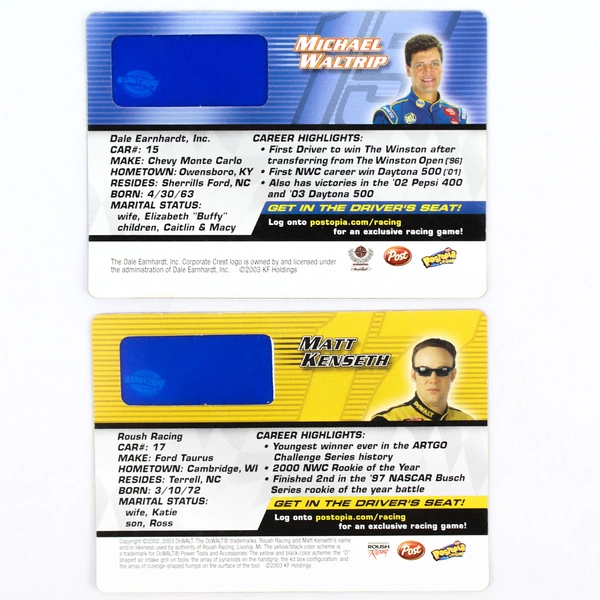 Lot of 2 2003 NASCAR Holographic Cards - Waltrip & Kenseth - Good Condition