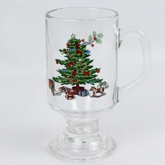 Vintage Footed Glass Christmas Irish Coffee Mug 5.75" Holiday Decor Collectible