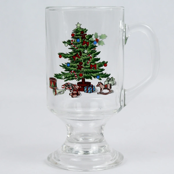 Vintage Footed Glass Christmas Irish Coffee Mug 5.75" Holiday Decor Collectible