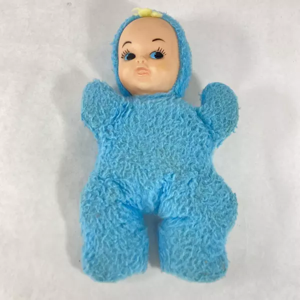 Vintage 11" Blue Cloth Baby Doll with Vinyl Face - Pre-Owned Collectible