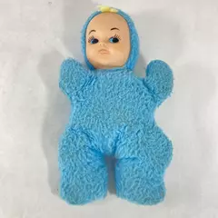 Vintage 11" Blue Cloth Baby Doll with Vinyl Face - Pre-Owned Collectible