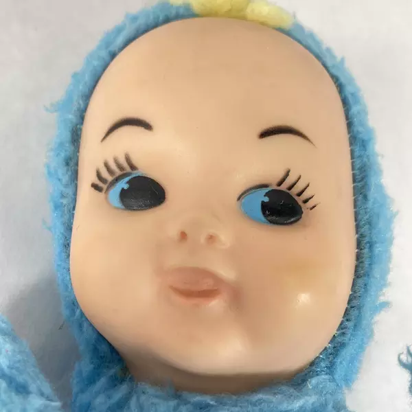 Vintage 11" Blue Cloth Baby Doll with Vinyl Face - Pre-Owned Collectible