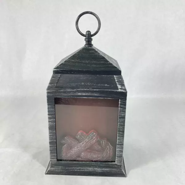 Hanging Black Battery Operated Fireplace Lantern 11" for Patio/Porch Decor