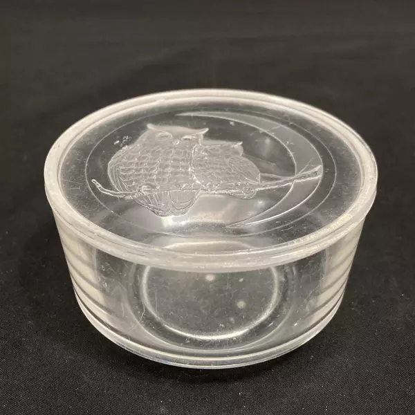 Vintage Round Lucite Owl Trinket Box - Whimsical Clear Collectible