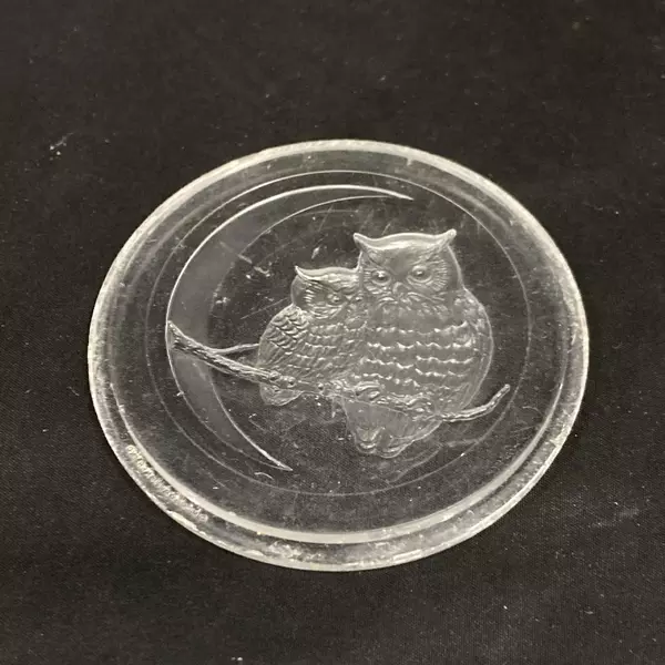 Vintage Round Lucite Owl Trinket Box - Whimsical Clear Collectible