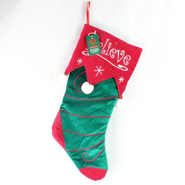 Set of 2 NWT Holiday Traditions Red & Green Embroidered Christmas Stockings