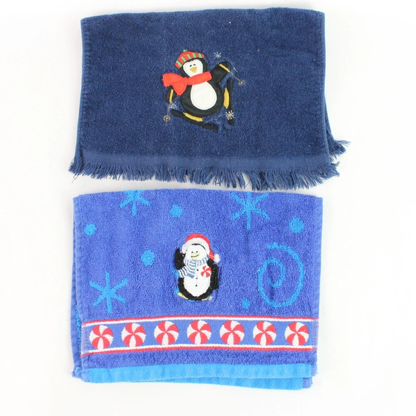 Lot of 5 Embroidered Cotton Christmas Dishcloths - Festive Kitchen Towels