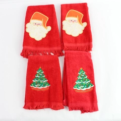 Lot of 4 Christmas Dishcloths - Red Cotton Towels with Santa & Tree Designs