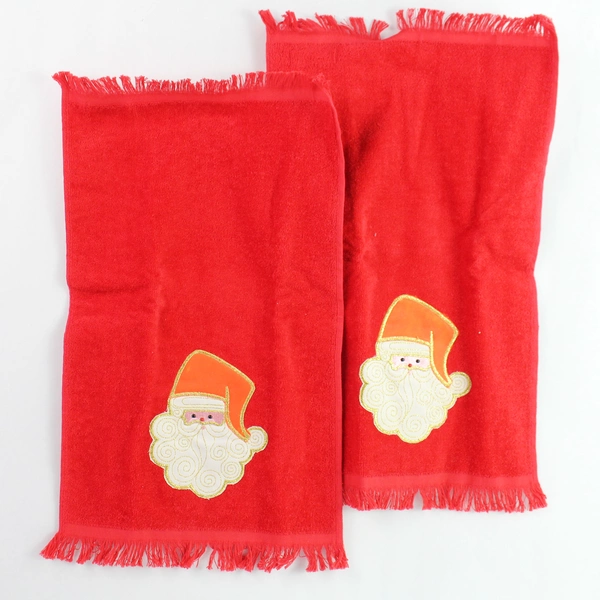 Lot of 4 Christmas Dishcloths - Red Cotton Towels with Santa & Tree Designs