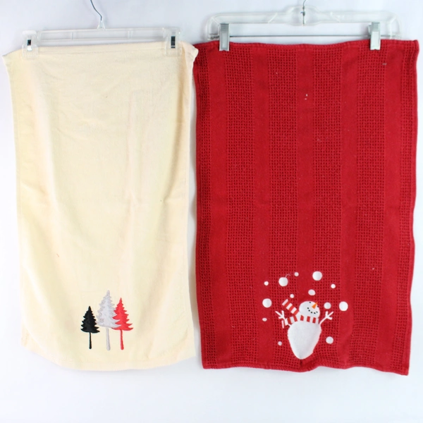 Lot of 3 Flawed Embroidered Christmas Dishcloth Towels - Festive Kitchen Decor