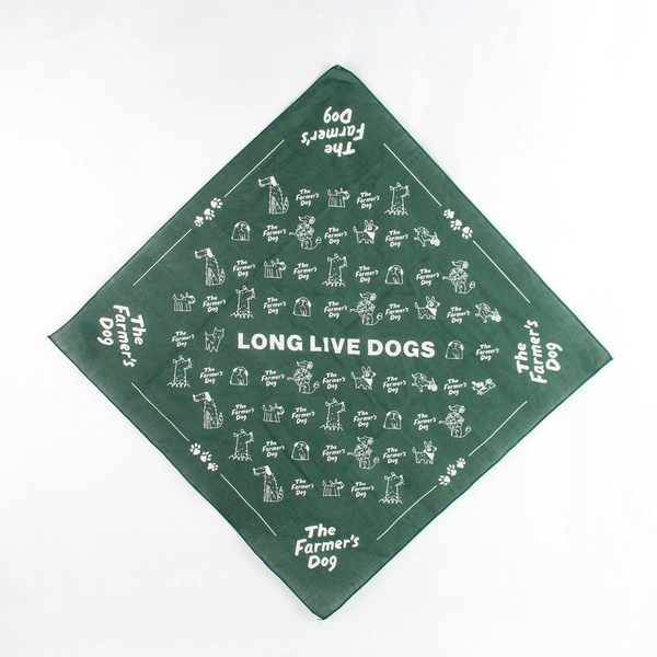 The Farmer's Dog Long Live Dogs Green Scarf Bandana 21"x21" Pre-Owned