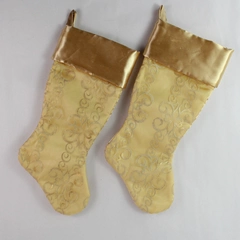 Set of 2 Gold Satin Christmas Stockings Holiday Decor - Pre-Owned