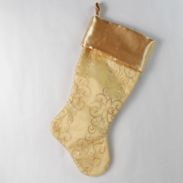 Set of 2 Gold Satin Christmas Stockings Holiday Decor - Pre-Owned
