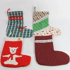 Lot of 4 Handmade Red & Green Christmas Stockings - Holiday Decor