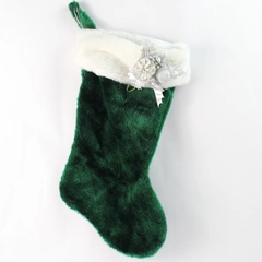 Santa's Best Christmas Eve Fuzzy Green & White Stocking Decor 17"
