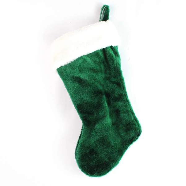 Santa's Best Christmas Eve Fuzzy Green & White Stocking Decor 17"