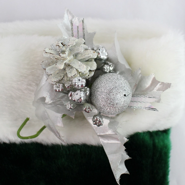 Santa's Best Christmas Eve Fuzzy Green & White Stocking Decor 17"