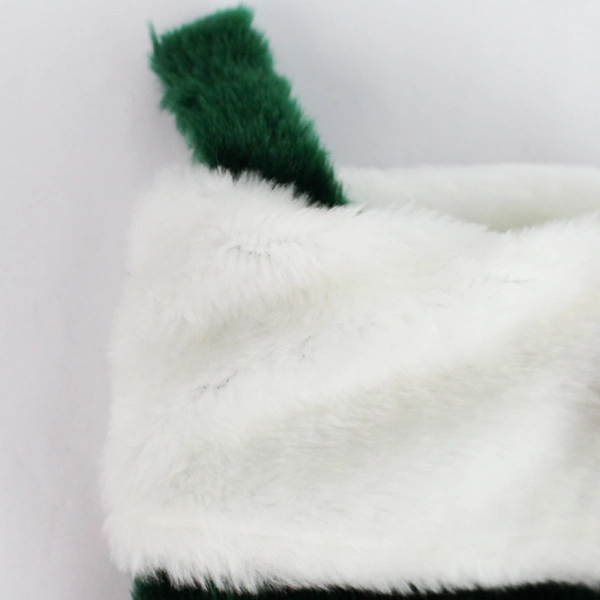 Santa's Best Christmas Eve Fuzzy Green & White Stocking Decor 17"
