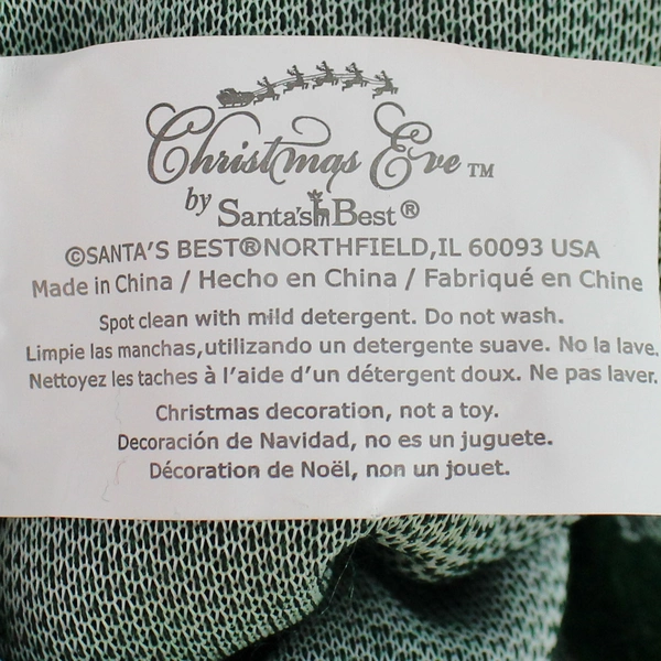 Santa's Best Christmas Eve Fuzzy Green & White Stocking Decor 17"