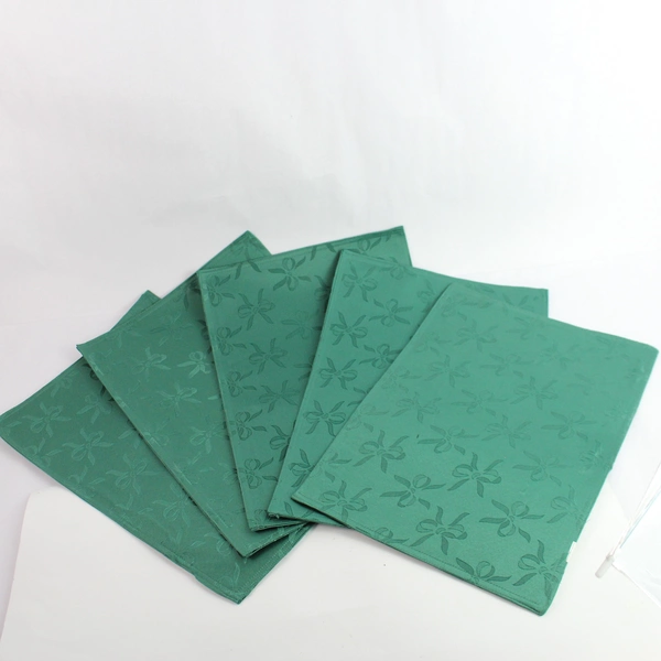 Lot of 5 Green Bow Design Christmas Placemats 12.5" x 18.5" - Pre-owned