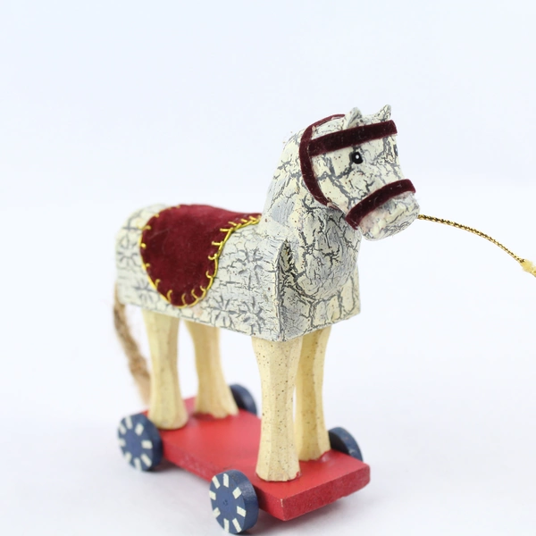 Carved Antler Toy Horse Ornament 3.75" - Christmas Tree Decor, Flawed