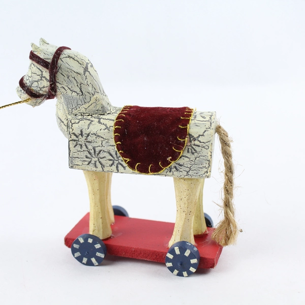 Carved Antler Toy Horse Ornament 3.75" - Christmas Tree Decor, Flawed